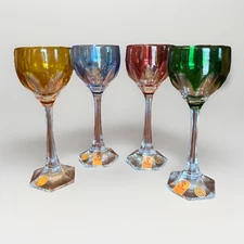 Set of 4: Nachtmann cut to clear crystal cordial glasses 5.25" tall  Jewel tones
