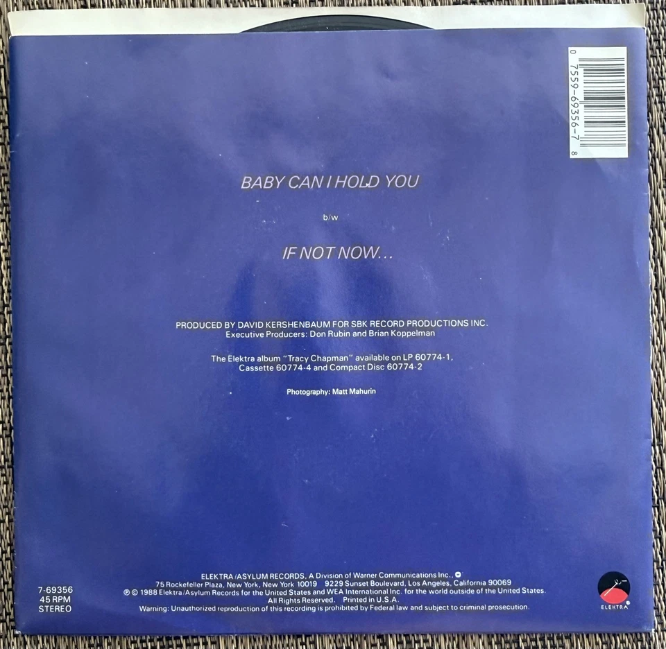 Tracy Chapman - Baby Can I Hold You / If Not Now  - Elektra 7-69356 - M PS Foto 2 de 4