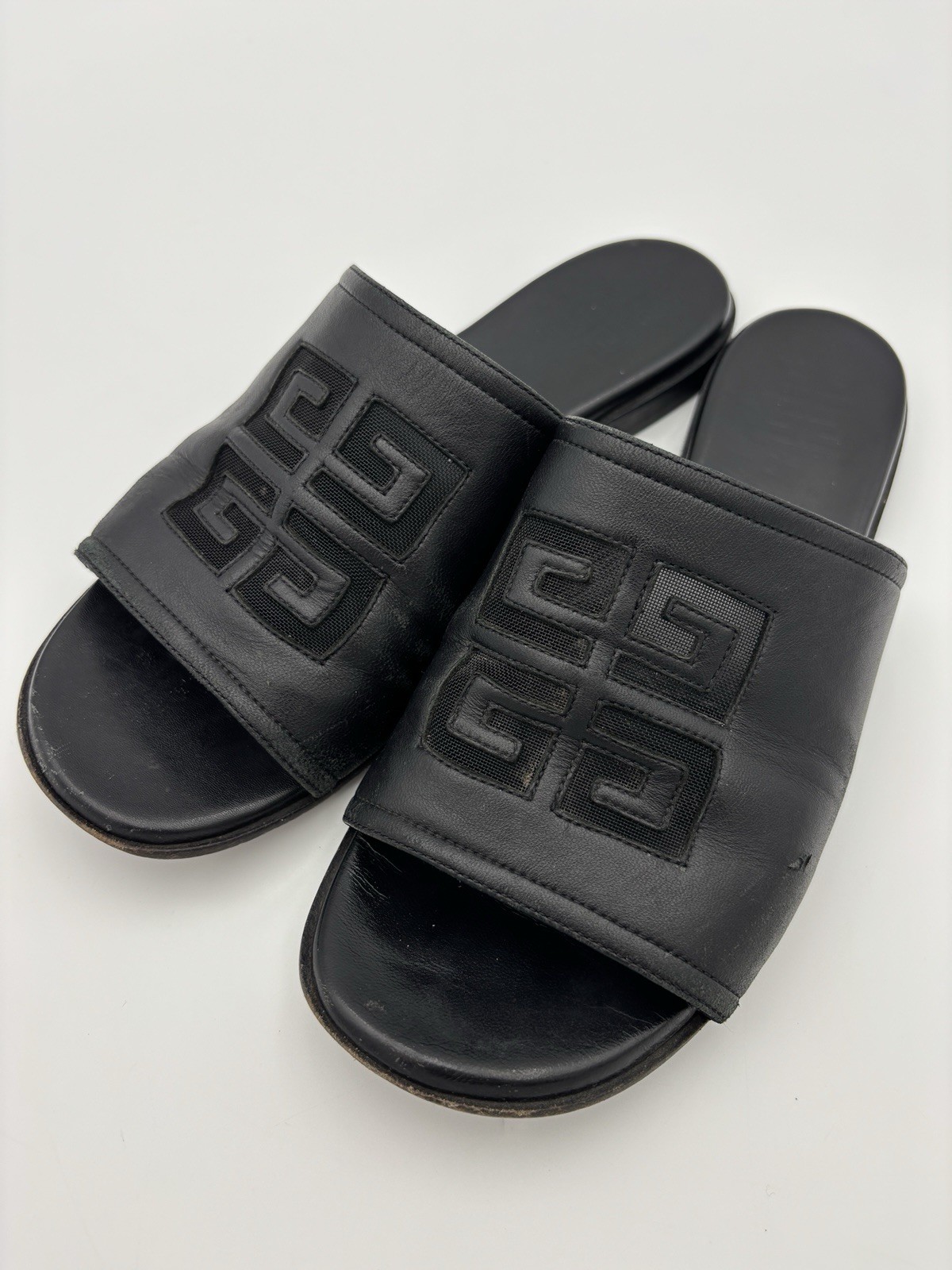 Authentic Givenchy Slides Flat Sandals Black Leat… - image 4