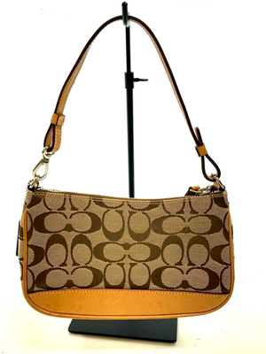 Coach Signature Demi mini Pouch Hand Bag Canvas Leather Beige 6094