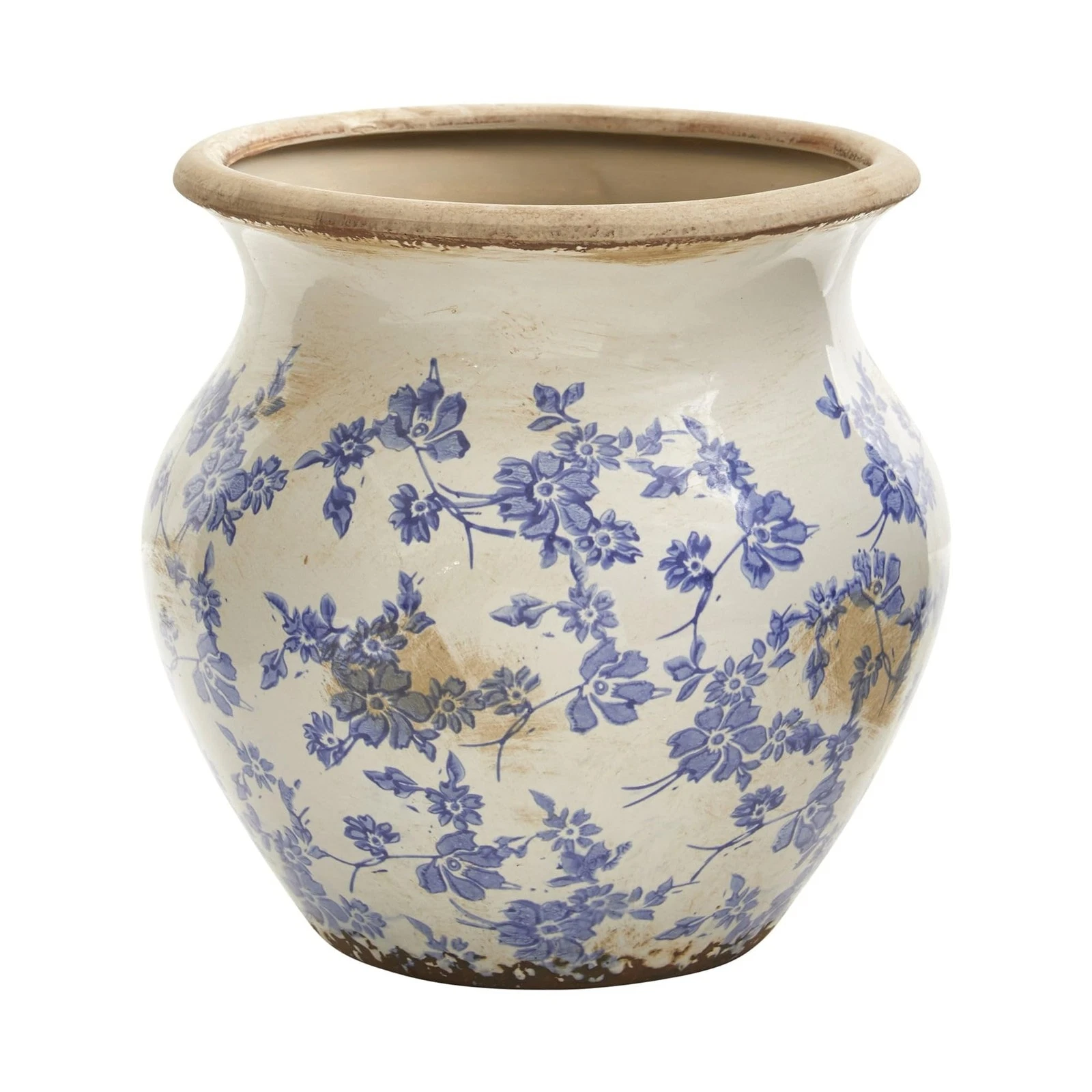 Nearly Natural 10.5" Tuscan Ceramic Blue Scroll Urn Vase