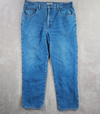 LL Bean Flannel Lined Jeans Mens 37x30 Comfort Waist Blue Denim Straight Leg