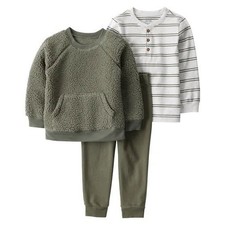 NWT Carters Cozy 3pc Sherpa Pullover Henley and Jogger Set Olive 4T