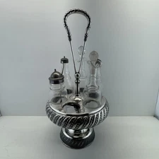 ANTIQUE Victorian 6 Bottle Castor Cruet Set Silver Plate Stand (5 bottles inc.)