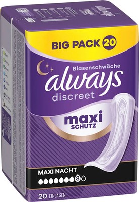 10x Always discreet Einlagen für Inkontinenz Maxi Nacht - Big Pack - je 20 St
