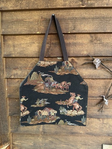 Beautiful Tapestry Log Carrier Western Motif