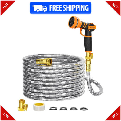 Giraffe Tools 304 Stainless Steel Metal Garden Water Hose 75ft x 5/8''