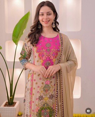 DESIGNER PAKISTANI SUIT WOMEN ROMAN SILK SALWAR KAMEEZ WEDDING PARTY OUTFIT BAG