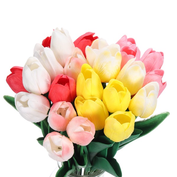 24Er Set Tulpen KüNstliche Blumen, GefäLschte Tulpenstiele Party (Mehrfarbig)-image