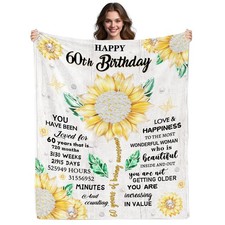 50x60 Inch 60th Birthday Throw Blanket Women Turning 60 Year Old Idea Her