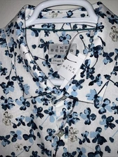 IKE BEHAR LINEN BLEND WHITE BLUE FLORAL UNTUCKED CAMP BUTTON SHIRT SIZE XL NWT