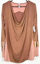 NWT Fray Boutique Boho Western Brown Blouse Long Sleeve Cowl Neck Women's Sm NEW