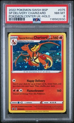 2022 POKEMON SWSH BLACK STAR PROMO #075 SPECIAL DELIVERY CHARIZARD-HOLO PSA 8