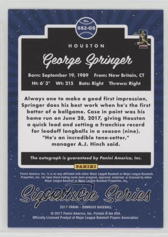 2017 Panini Chronicles Donruss Signature Series Red /49 George Springer Auto - Image 2 of 2