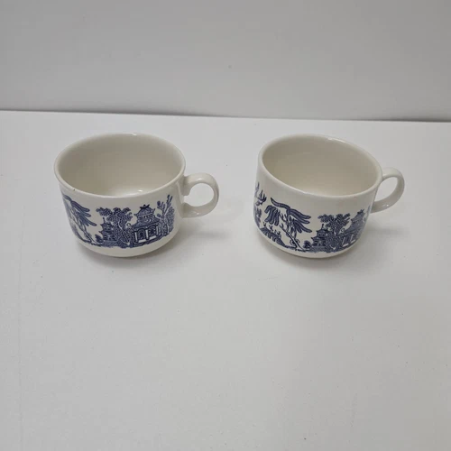 Churchill England Blue Willow Large Breakfast Soup Mugs Cup 12 Oz Set Of 2