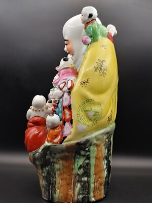 置物　弥勒佛 粉彩人物 粉彩瓷塑百子弥勒佛像Chinese Famille Rose Porcelain Budai Buddha