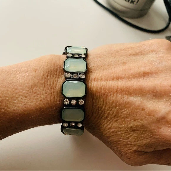 Vivi Cookie Lee Joyería Verde Estrás Pulsera Elástica MOney Lujo Art Deco Foto 2 de 4