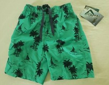 Kanu Surf Board Shorts Size 4 Harbor Print Green Blue Palm Trees Sailboats NWT