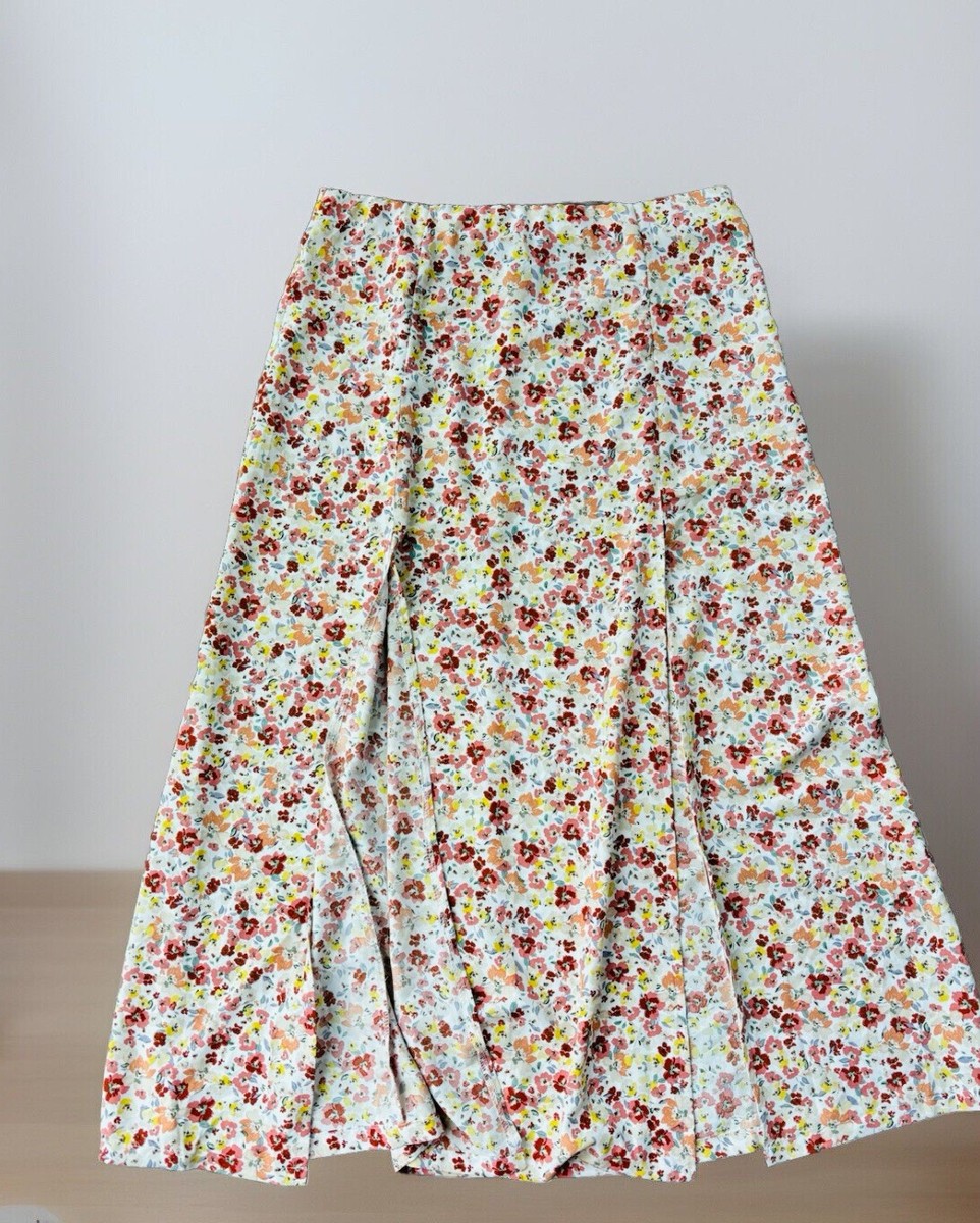 Forever 21 Floral Maxi Skirt Size L Front Slits White Red