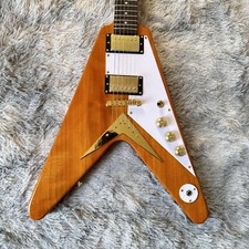 Chitarra elettrica naturale personalizzata 1958 Korina Flying V ristampa hardware oro