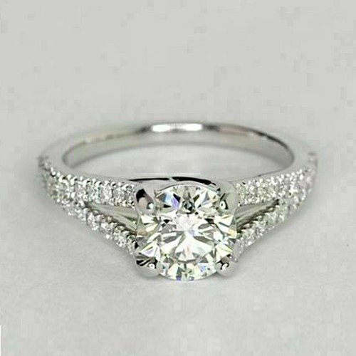 Bague De Fiançailles Diamant Simulé 1.00 Ct Or Blanc Plaqué Argent 925 Taille Réglable - Bague Solitaire Style Tension