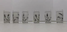 VTG LOT OF 6 LIBBEY FROSTED WHEAT DESIGN JUICE GLASSES GREY SILVER 4" TALL