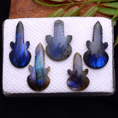 5 Stück Natürlich Labradorite Blau Glanz 28mm-35mm Gitarre Form Cabochon