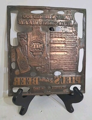 RARE! Piel's Beer Ad Letter Press Printer Block Large Copper