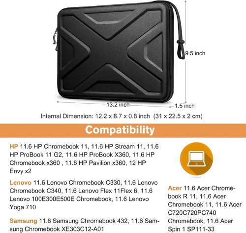 11.6-inch Chromebook Laptop Sleeve Case Cover Hard Shell Shockproof Carrying Bag - Picture 3 of 7