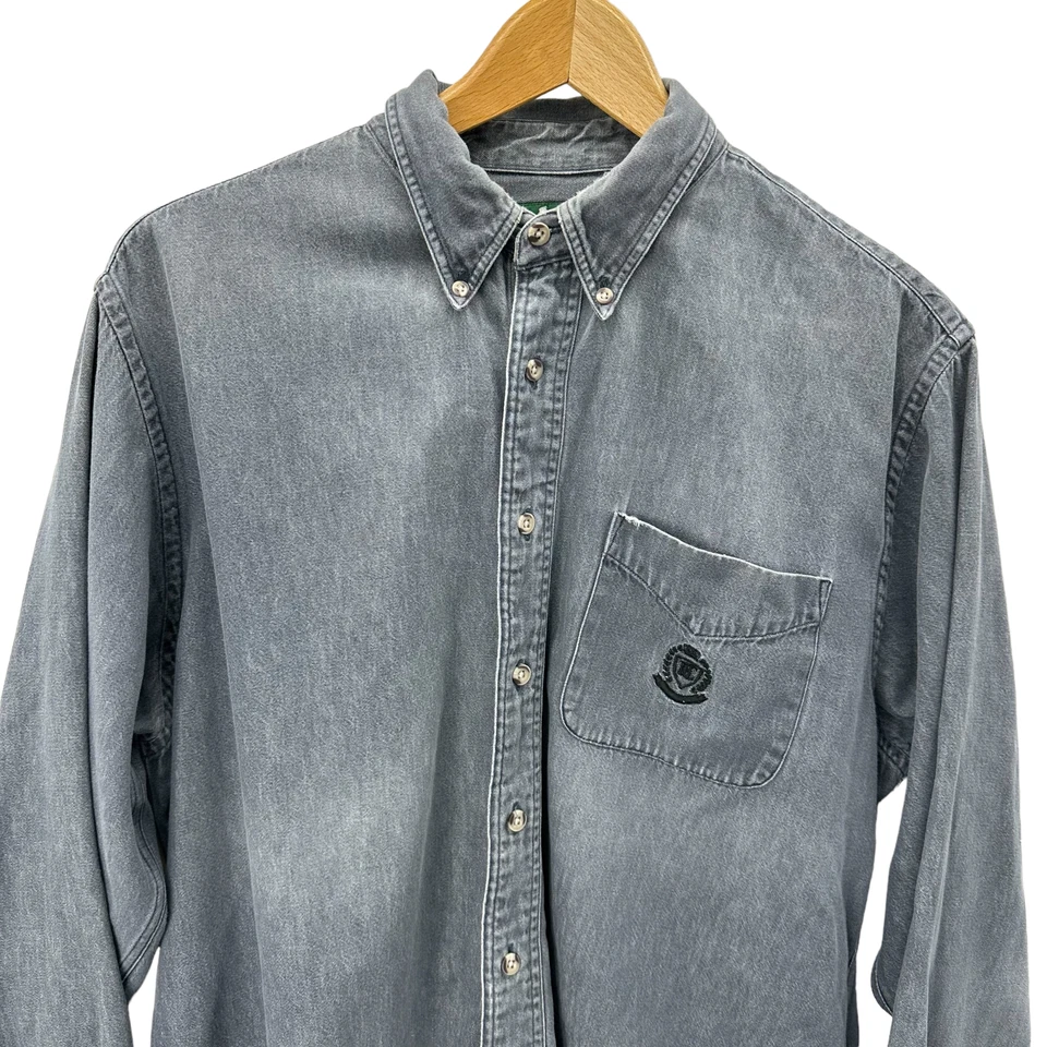 Vintage Hunt Club Mens Charcoal Denim Button Front Shirt Size Large Long Sleeve - Image 2 of 4