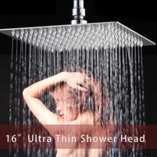 16 Chrome Bathroom Stainless Steel Square Rainfall Shower Head Wall Mounted Tap