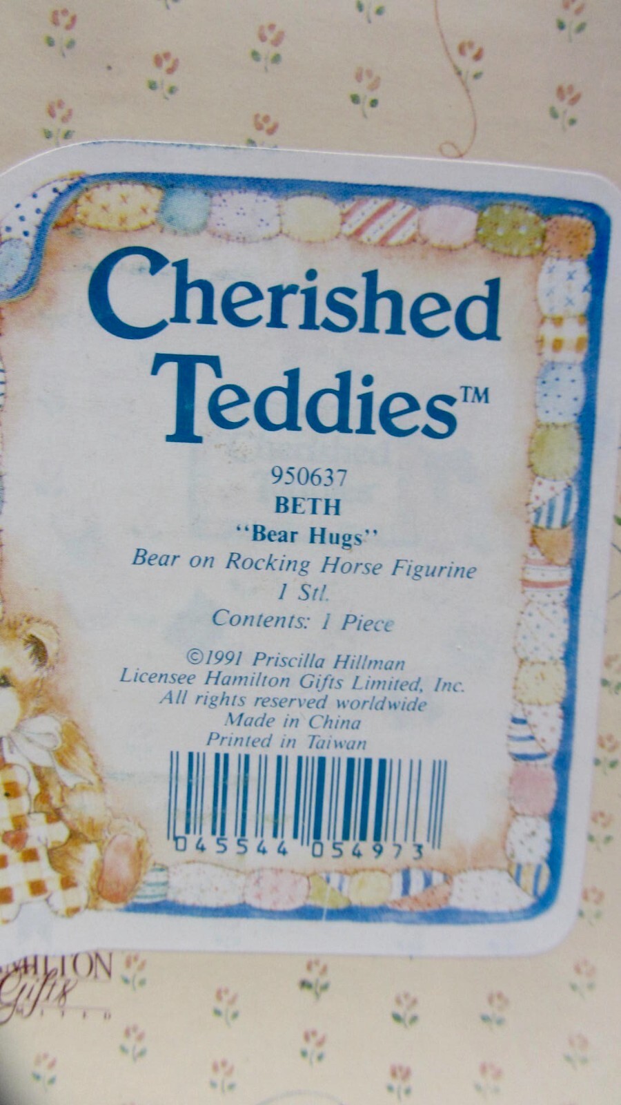 1991 Cherished Teddies *BETH* "BEAR HUGS" 950637 Enesco w/Box