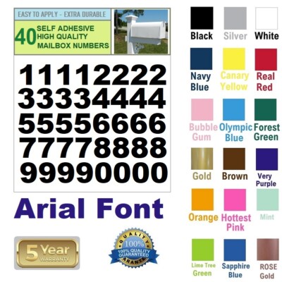 LOT Of 40, 4'' High SELF ADHESIVE VINYL MAILBOX NUMBERS, DOOR,LOCKERS,CAR - ARIAL