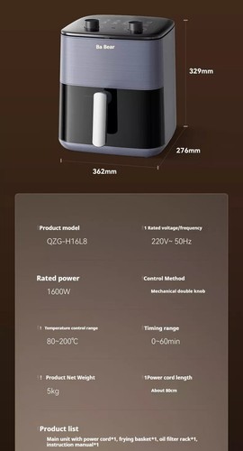 6.2L BEAR Air Fryer Electric Oven Oil Free LCD Display Healthy Cooker Kitchen AU - Bild 3 von 9