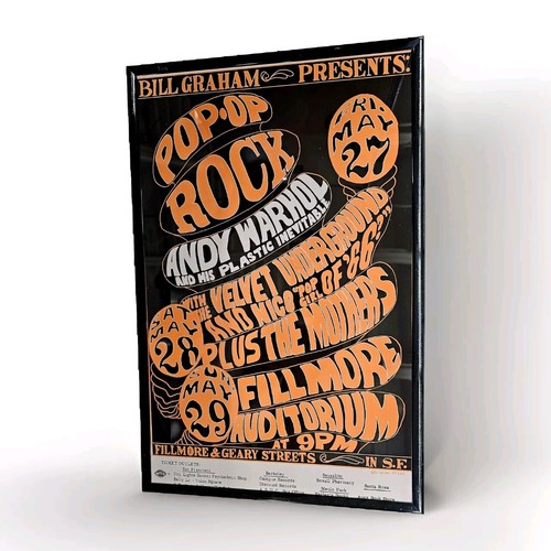 Velvet Underground, Frank Zappa, Andy Warhol 1966 Fillmore Poster 11 X 17 Framed