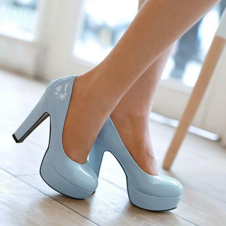 Ladies Platform Round Toe Patent Leather Mary Janes High Heels
