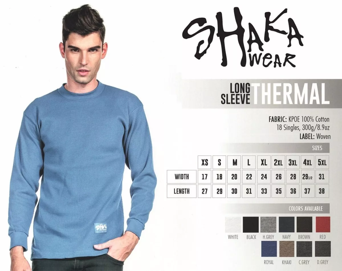 Shaka Wear Mens Heavyweight Long Sleeve Thermal Shirt Any Color Free  Shipping