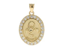 10k or 14k Yellow Gold Stunning Scorpio Zodiac Oval CZ Halo Pendant