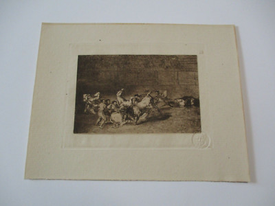 GOYA ETCHING 6 INCH PLATE EMBOSSED BLIND STAMP EDITION  ANTIQUE LA TAUROMAQUIA