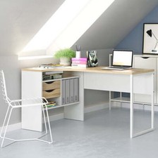 FUNCTION PLUS MODERN HOME OFFICE CORNER DESK 2 DRAWERS IN WHITE AND OAK