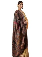 Women's Kaani Wool Blend Kashmiri Black Shawl Luxury Pashmina Evening Wrap 40X80