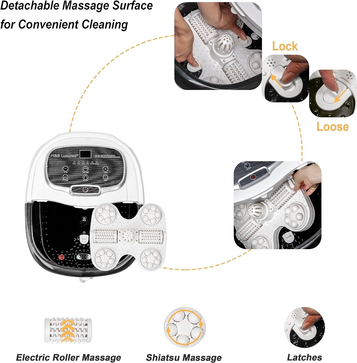 Large Electric Foot Spa Bath Basin Massager Black with Heat and Massage Rollers