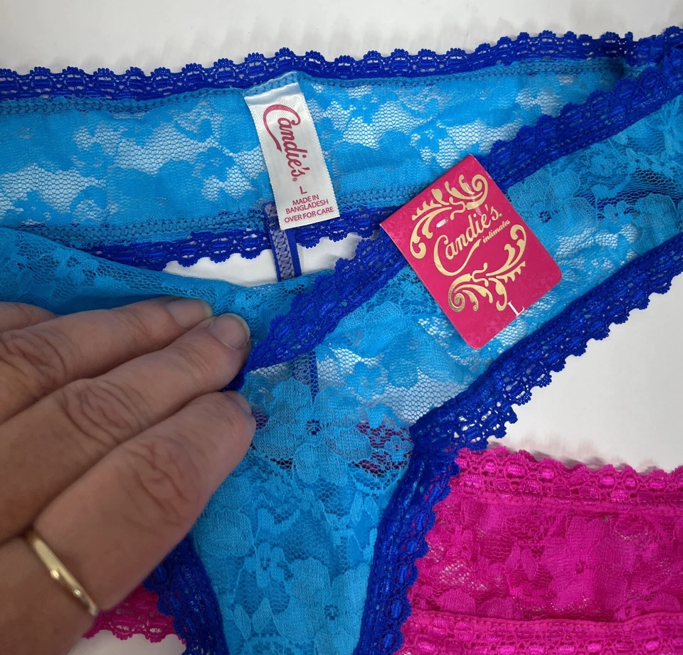 2 CALCINHA FIO DENTAL FEMININA DE RENDA TAMANHO GRANDE Azul / Rosa - Imagem 3 de 4