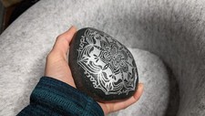 Hand Painted Rock / Stone - Mandala Zentangle silver black gray