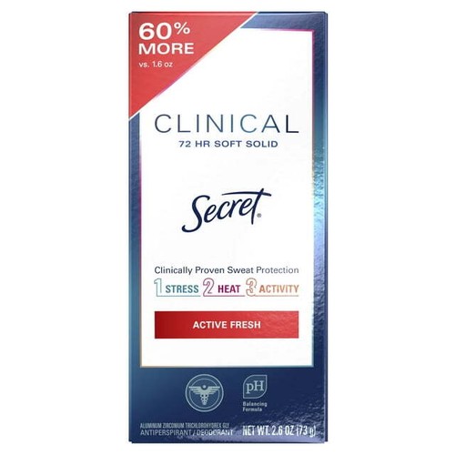 Secret Clinical Strength Antiperspirant Deo Soft Solid Sport Fresh 2.6 Oz 2 Pack