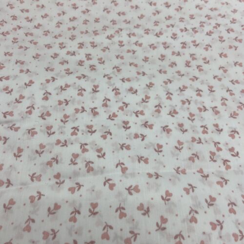 vintage weilwood fabric small pink hearts with floral stems on wh  44x 62"cotton - Picture 1 of 4