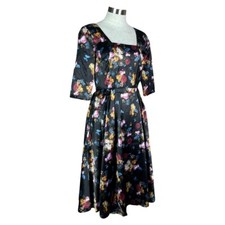 VOODOO VIXEN FLORAL PRINT SATIN EMO PIN UP ROCKABILLY SEXY FLARE DRESS DRA2422