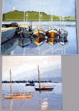 Moonlit Bay Furled Sails Quiet Harbor Bright Moon Boats CROSS STITCH PATTERNS