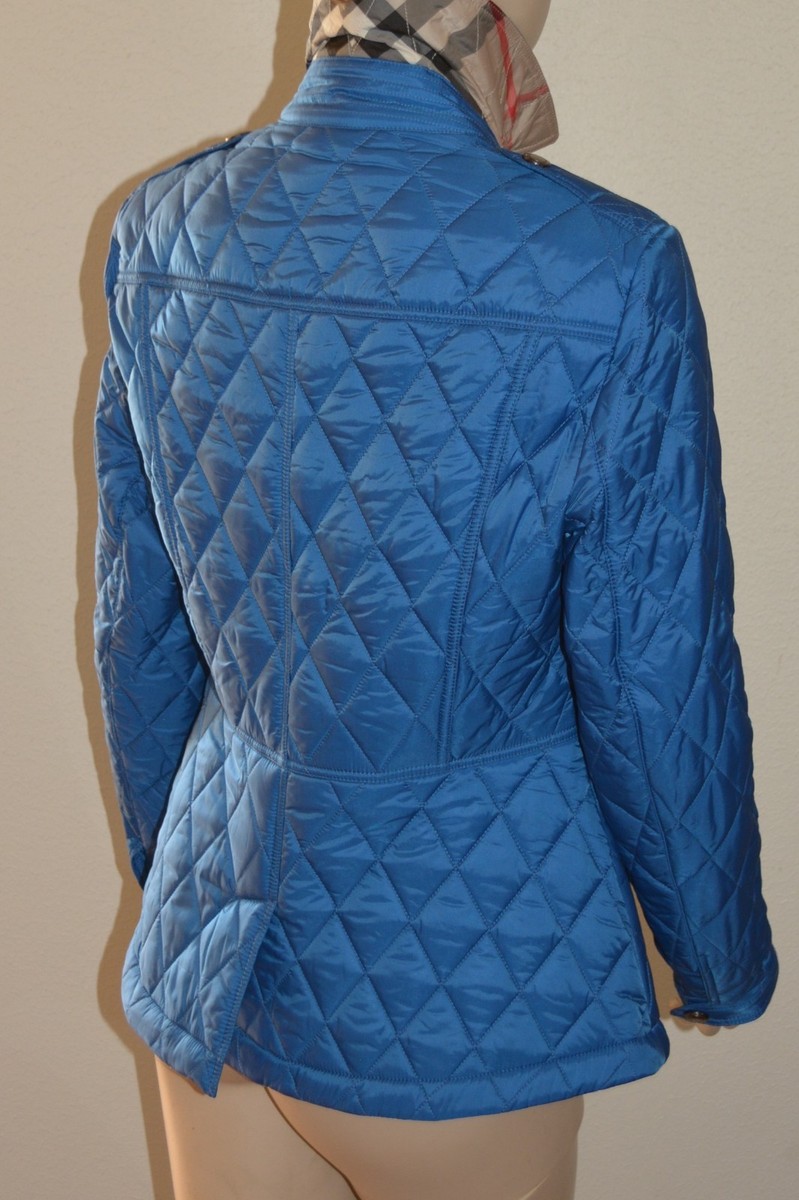 Burberry Brit★素敵!VIBRANT BLUE QUILTED JACKET NWT BURBERRY BRIT WOMENS BLUE QUILTED CHECK COAT JACKET SZ
