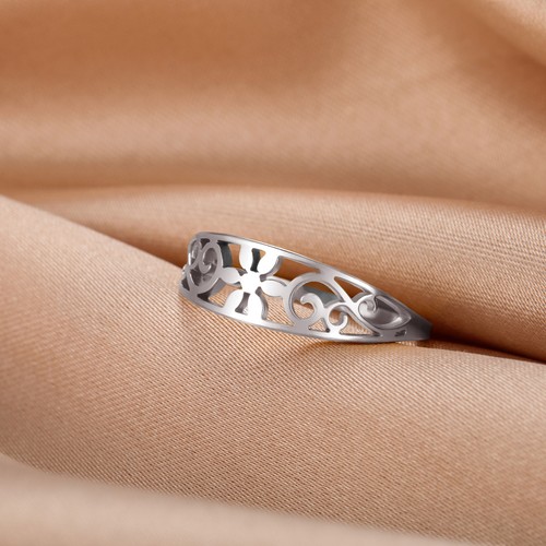 New Filigree Flowers Ring Flower of Life Stainless Steel Finger Ring Gifts - Picture 14 of 16